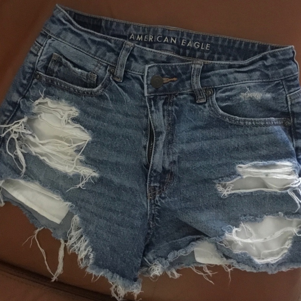American Eagle Outfitters Ripped Denim Jean Shorts - Medium Blue